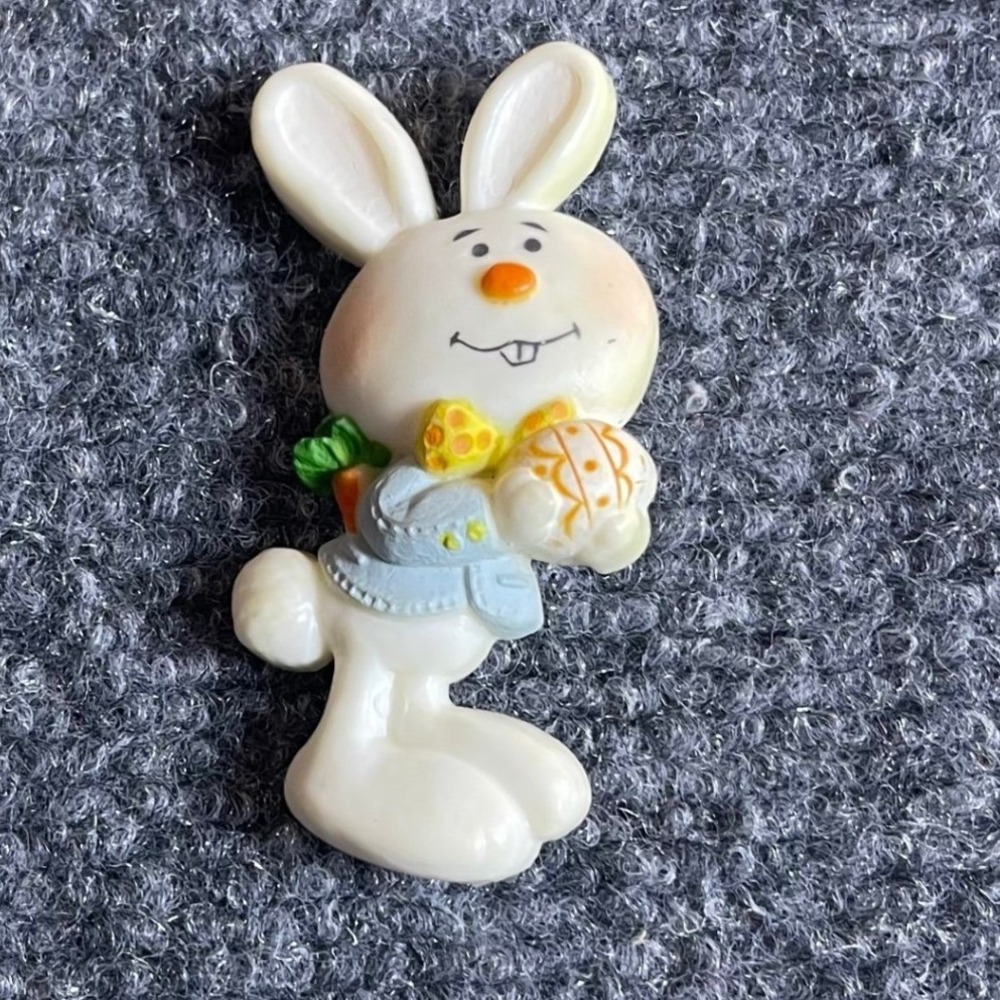 Vintage 1975 Hallmark Barnaby Bunny Easter Pin White Rabbit Blue Jacket Egg 70s